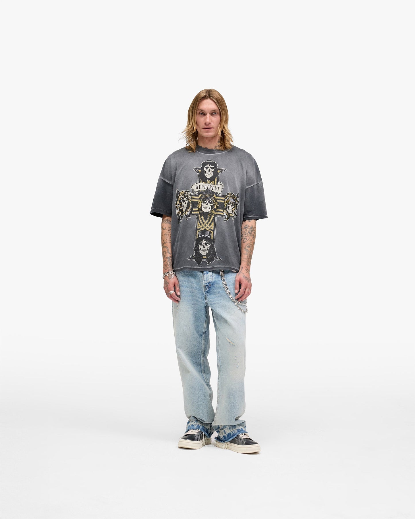 Represent X Guns N' Roses Cross T-Shirt - Stained Black