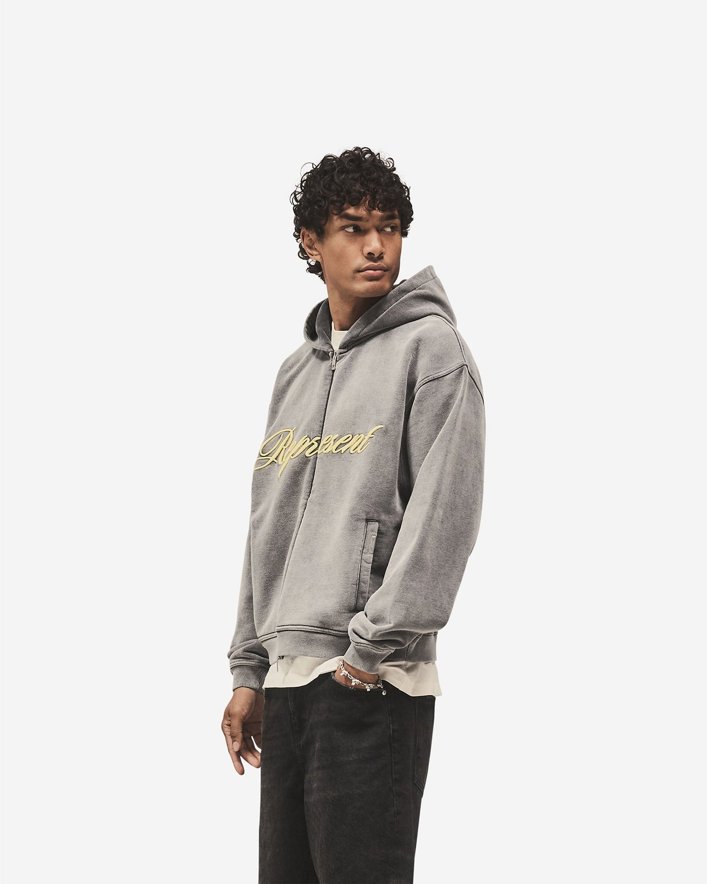 Script Logo Zip Hoodie - Vintage Grey
